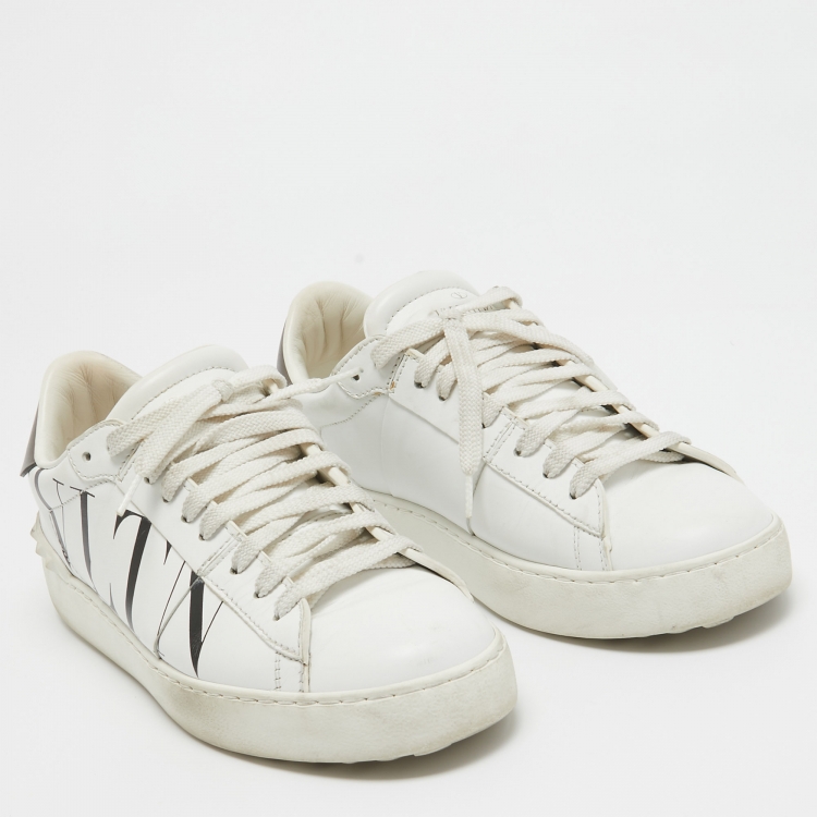 Pre Owned Valentino White Leather VLTN Open Sneakers Size 37