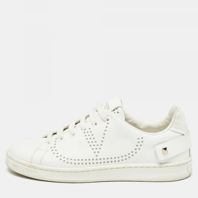 Pre Owned Valentino White Leather Vlogo Backnet Sneakers Size 36