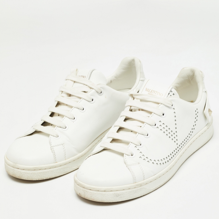 Pre Owned Valentino White Leather Vlogo Backnet Sneakers Size 36