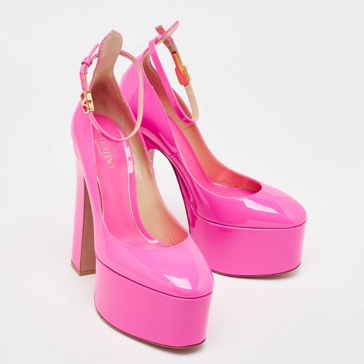 Pre Owned Valentino Pink Patent Tan-Go Platform Pumps Size 37