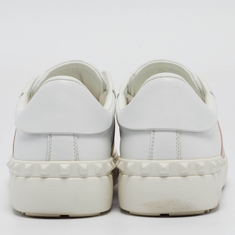 Pre Owned Valentino White/Pink Leather Open Sneakers Size 40