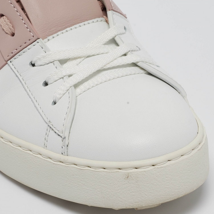 Pre Owned Valentino White/Pink Leather Open Sneakers Size 40