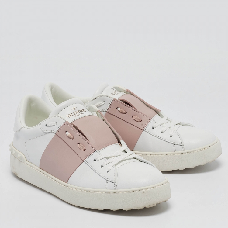 Pre Owned Valentino White/Pink Leather Open Sneakers Size 40