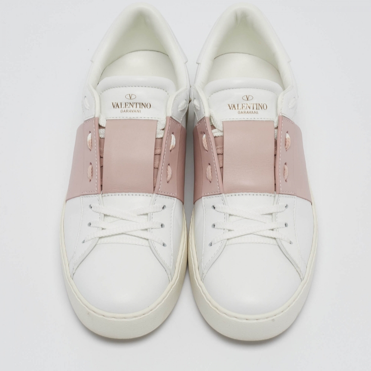 Pre Owned Valentino White/Pink Leather Open Sneakers Size 40