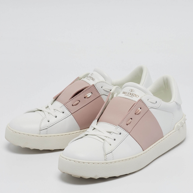 Pre Owned Valentino White/Pink Leather Open Sneakers Size 40