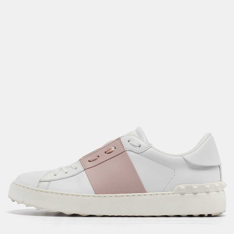 Pre Owned Valentino White/Pink Leather Open Sneakers Size 40