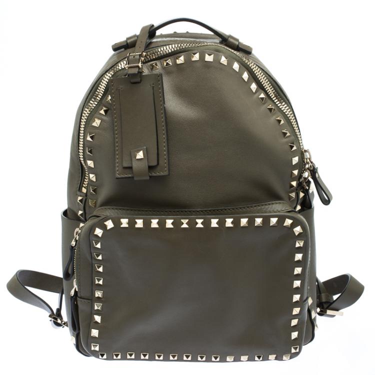 ordningen korn træfning Valentino Olive Green Leather Medium Rockstud Backpack Valentino | TLC