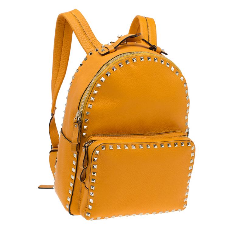 Pre Owned Valentino Yellow Leather Medium Rockstud Backpack
