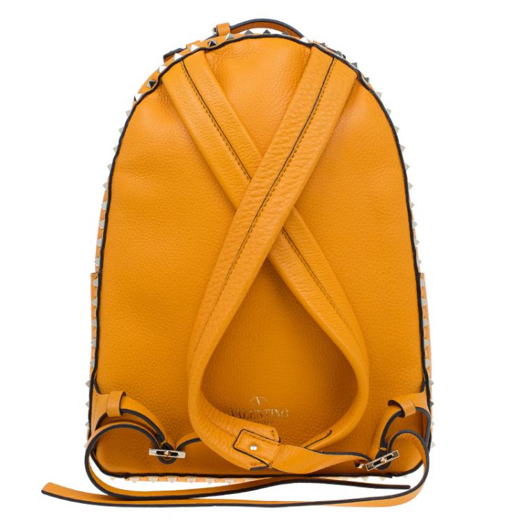 Pre Owned Valentino Yellow Leather Medium Rockstud Backpack
