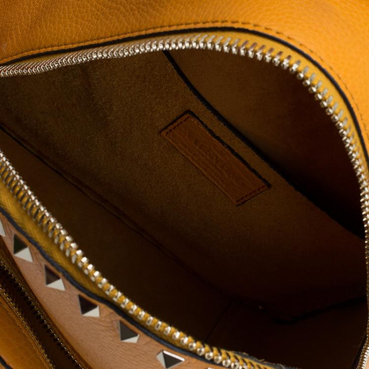 Pre Owned Valentino Yellow Leather Medium Rockstud Backpack