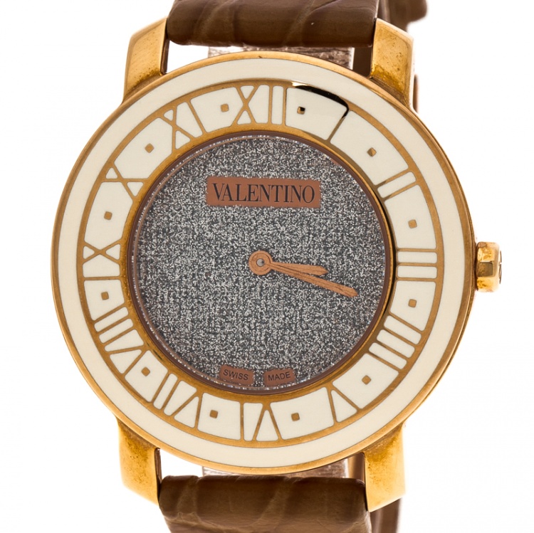 Pre Owned Valentino Metallic Grey Rose Gold Plated Histoire Women's Wristwatch 37 mm