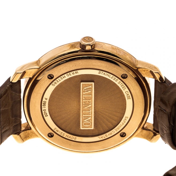 Pre Owned Valentino Metallic Grey Rose Gold Plated Histoire Women's Wristwatch 37 mm