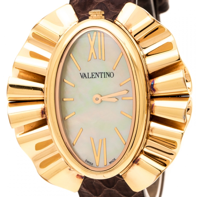 Pre Owned Valentino Yellow Mother of Pearl Rose Gold Plated Stainless Steel Princesse V45 Women's Wristwatch 41 mm