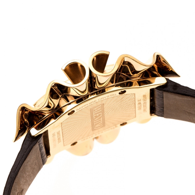 Pre Owned Valentino Yellow Mother of Pearl Rose Gold Plated Stainless Steel Princesse V45 Women's Wristwatch 41 mm