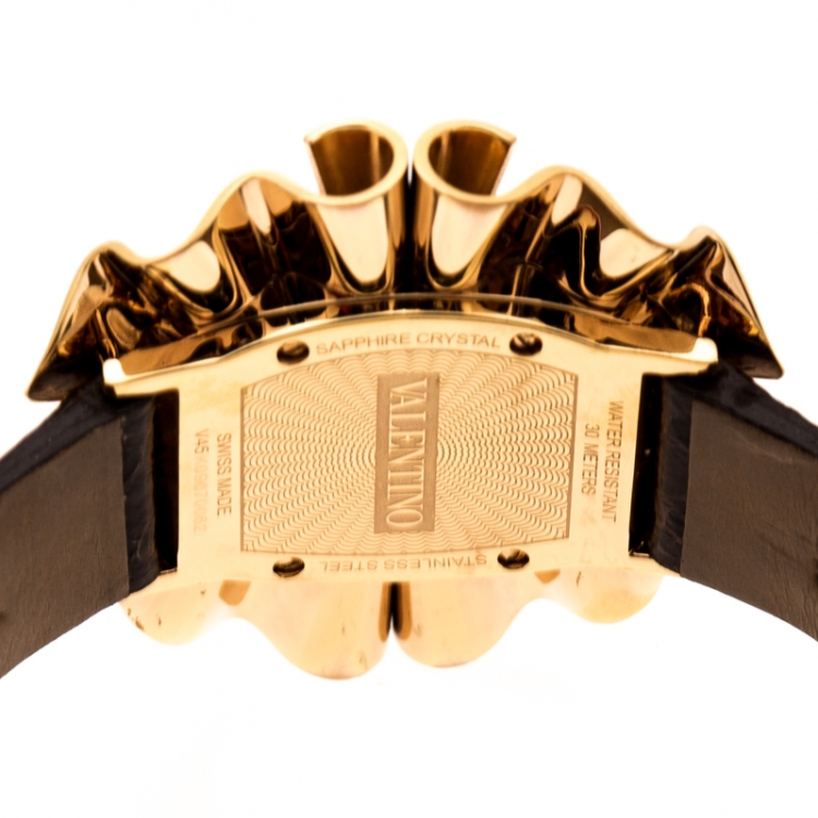 Pre Owned Valentino Yellow Mother of Pearl Rose Gold Plated Stainless Steel Princesse V45 Women's Wristwatch 41 mm