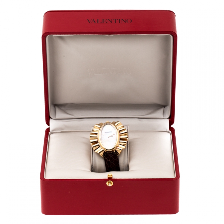 Pre Owned Valentino Yellow Mother of Pearl Rose Gold Plated Stainless Steel Princesse V45 Women's Wristwatch 41 mm