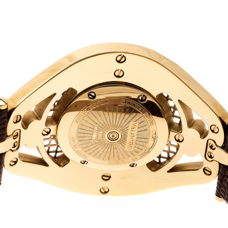 Pre Owned Valentino White Yellow Gold Plated Stainless Steel Classic V58 Women's Wristwatch 42 mm
