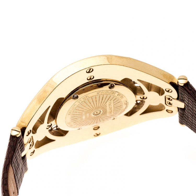 Pre Owned Valentino White Yellow Gold Plated Stainless Steel Classic V58 Women's Wristwatch 42 mm