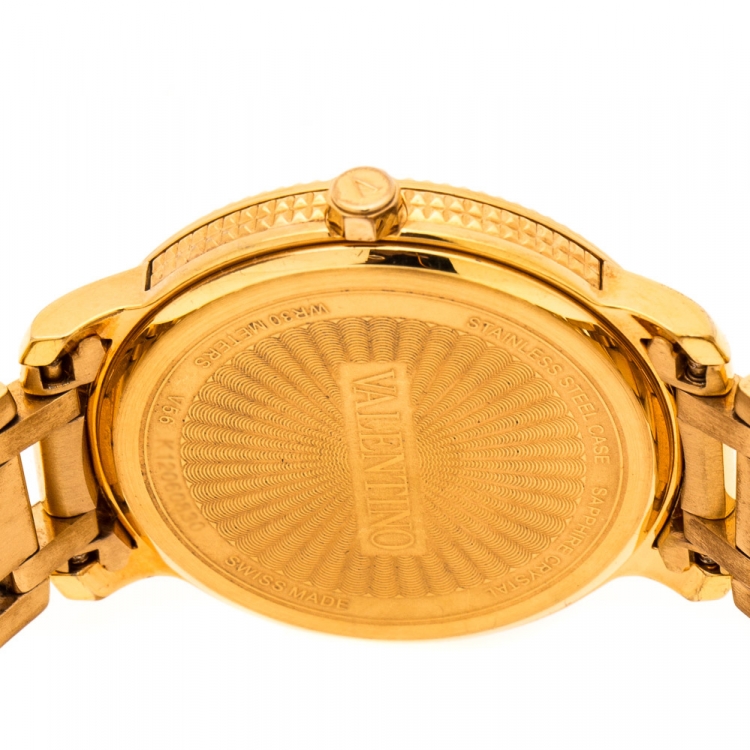 Pre Owned Valentino Black Rose Gold Plated Stainless Steel V56 Women's Wristwatch 36 mm