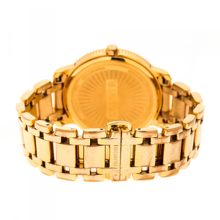 Pre Owned Valentino Black Rose Gold Plated Stainless Steel V56 Women's Wristwatch 36 mm