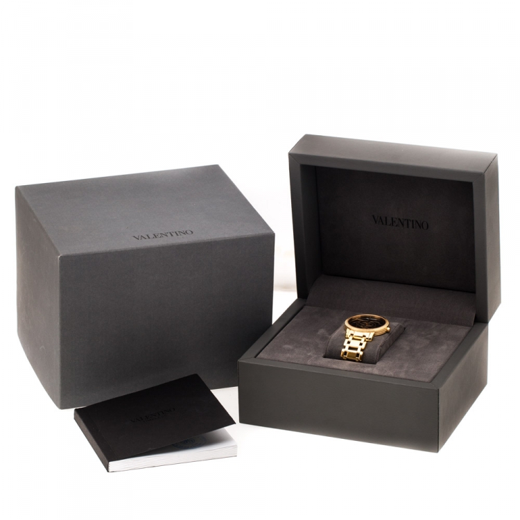 Pre Owned Valentino Black Rose Gold Plated Stainless Steel V56 Women's Wristwatch 36 mm