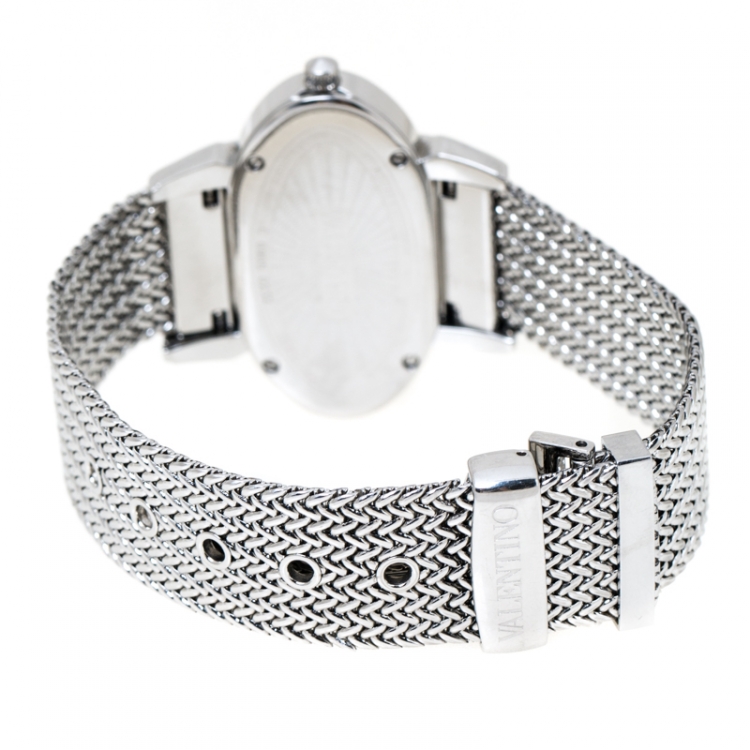 Pre Owned Valentino Mother of Pearl Stainless Steel V50SBQ9991S099 Oval Women's Wristwatch 40 mm