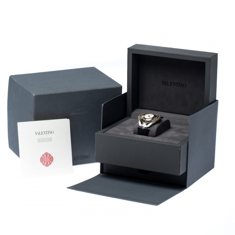 Pre Owned Valentino White Two Tone Stainless Steel Classic V58 Women's Wristwatch 42 mm