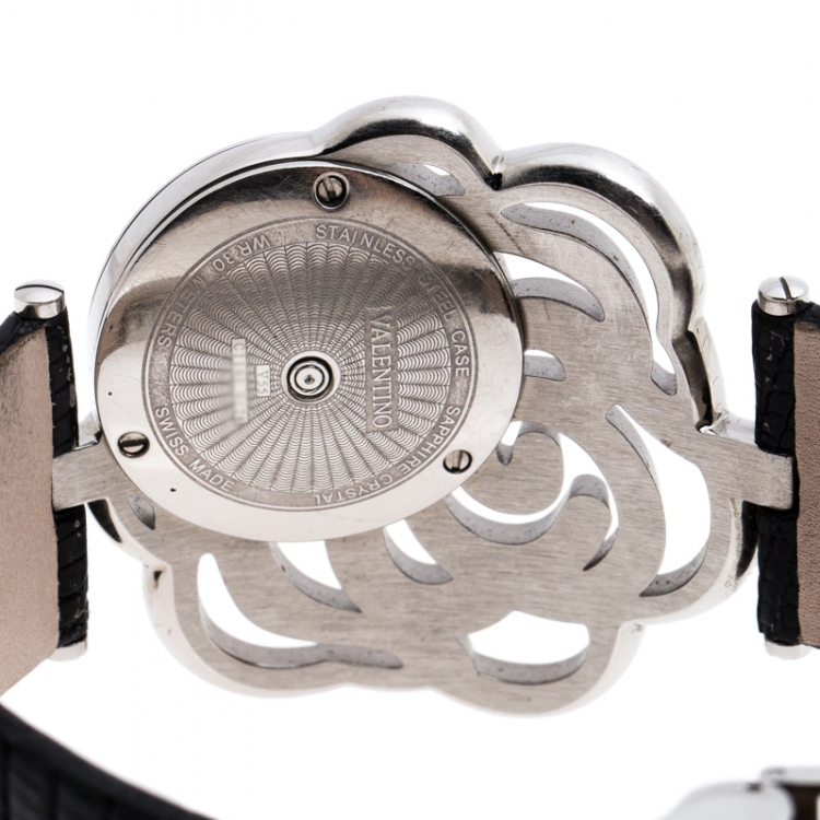 Pre Owned Valentino Black Stainless Steel Rosier Baselworld V55 Women's Wristwatch 40 mm
