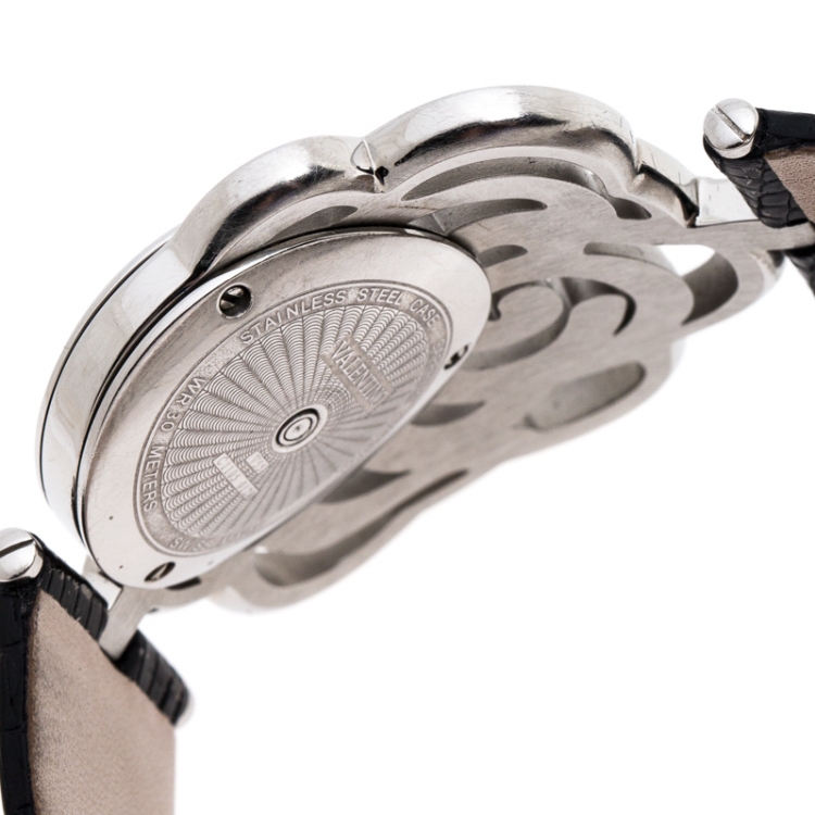 Pre Owned Valentino Black Stainless Steel Rosier Baselworld V55 Women's Wristwatch 40 mm