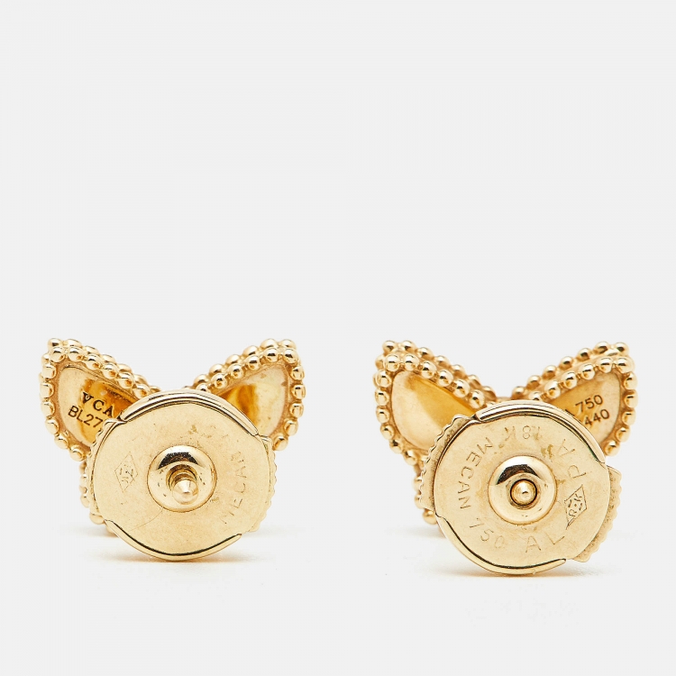 Pre Owned Van Cleef & Arpels Sweet Alhambra Butterfly Mother of Pearl 18K Yellow Gold Stud Earrings