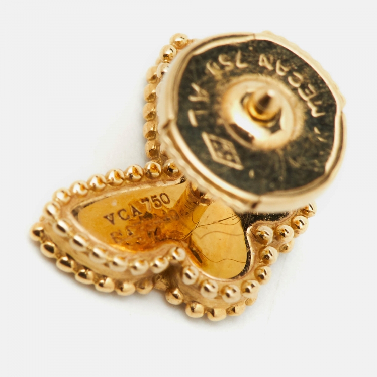 Pre Owned Van Cleef & Arpels Sweet Alhambra Butterfly Mother of Pearl 18K Yellow Gold Stud Earrings