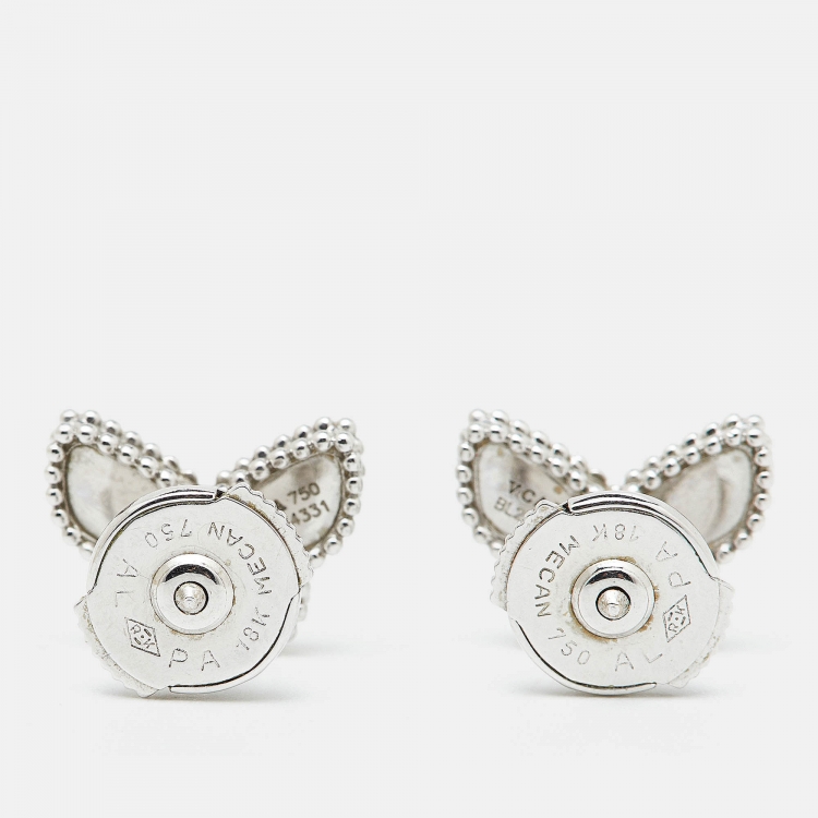 Pre Owned Van Cleef & Arpels Sweet Alhambra Butterfly Turquoise 18K White Gold Stud Earrings