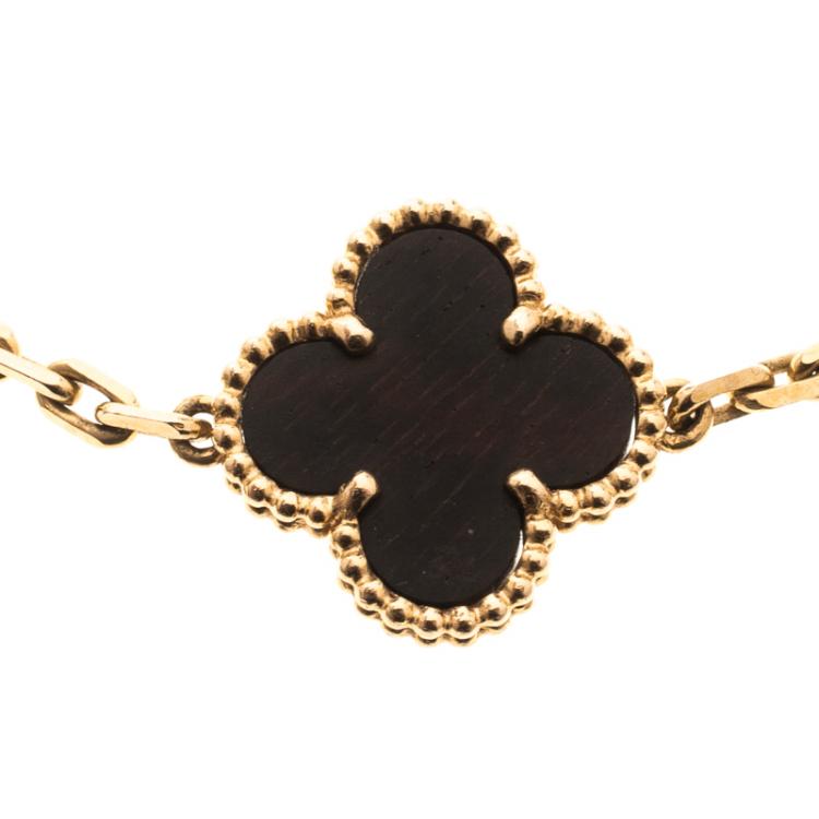 Pre Owned Van Cleef & Arpels Vintage Alhambra 5 Motif Wood 18k Rose Gold Bracelet 19cm