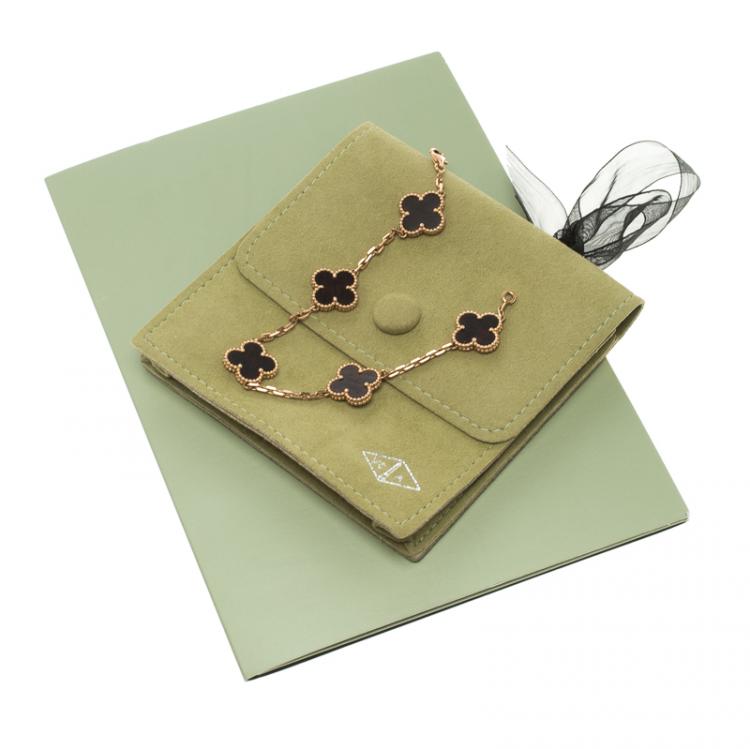 Pre Owned Van Cleef & Arpels Vintage Alhambra 5 Motif Wood 18k Rose Gold Bracelet 19cm