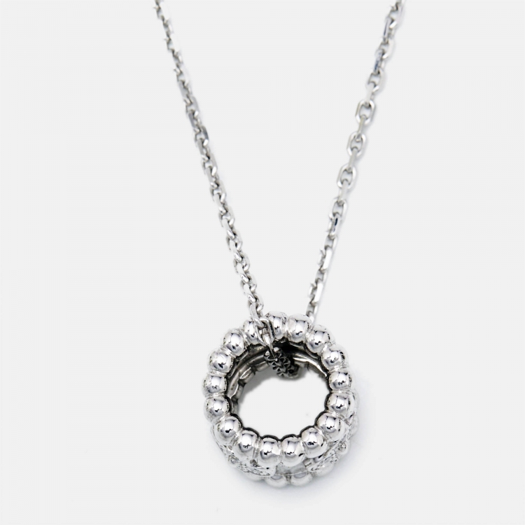 مملوكة مسبقًا Van Cleef & Arpels Perlée Clovers Diamonds 18k White Gold Pendant Necklace