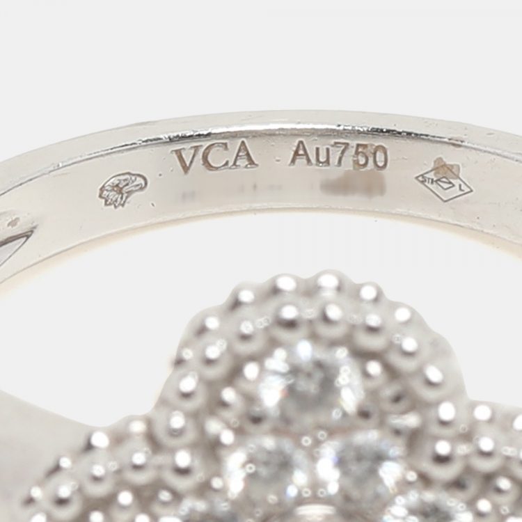 Pre Owned Van Cleef & Arpels Vintage Alhambra Diamond 18k White Gold Ring Size 55