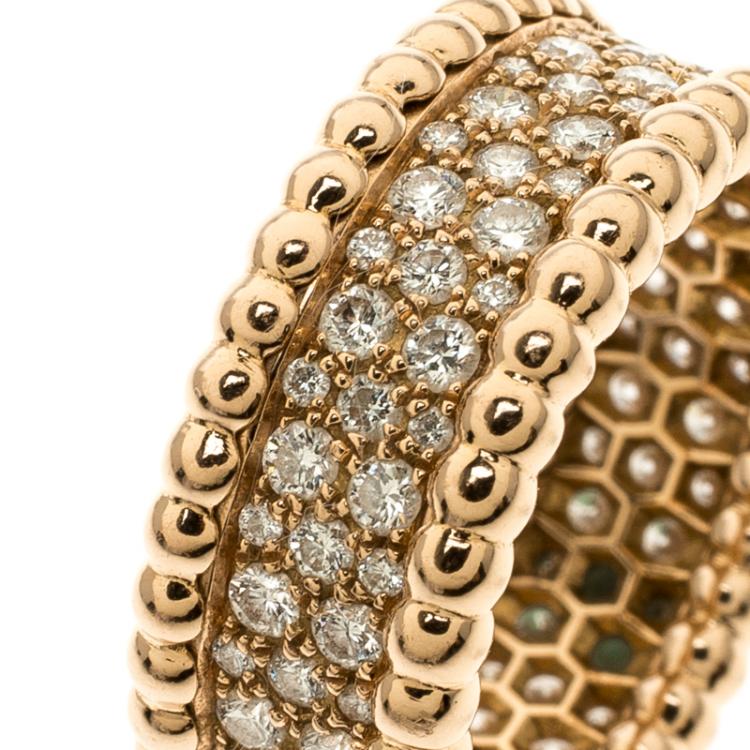 Pre Owned Van Cleef & Arpels Perlee Diamond & 18k Rose Gold Eternity Band Ring Size 51
