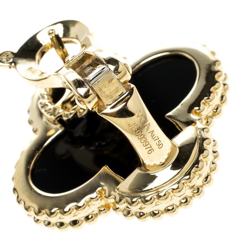 Pre Owned Van Cleef & Arpels Magic Alhambra Onyx & 18k Yellow Gold Stud Earrings