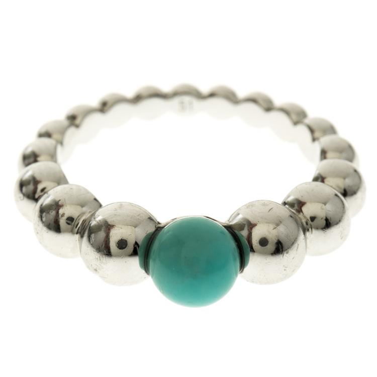 Pre Owned Van Cleef & Arpels Perlee Couleurs Variation Turquoise & 18k White Gold Ring Size 51
