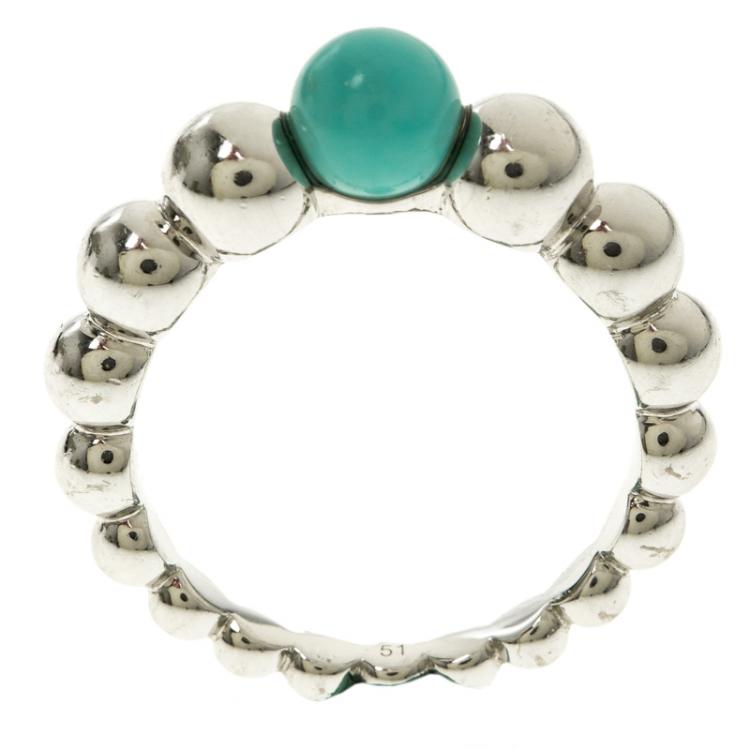 Pre Owned Van Cleef & Arpels Perlee Couleurs Variation Turquoise & 18k White Gold Ring Size 51