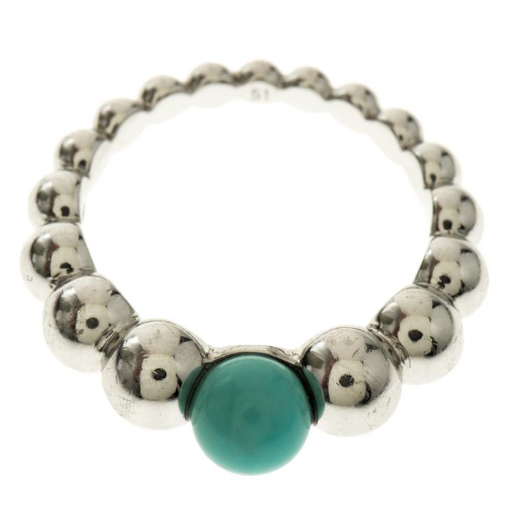 Pre Owned Van Cleef & Arpels Perlee Couleurs Variation Turquoise & 18k White Gold Ring Size 51