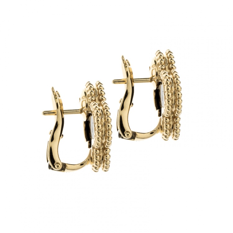 Pre Owned Van Cleef & Arpels Vintage Alhambra Onyx 18k Yellow Gold Stud Earrings