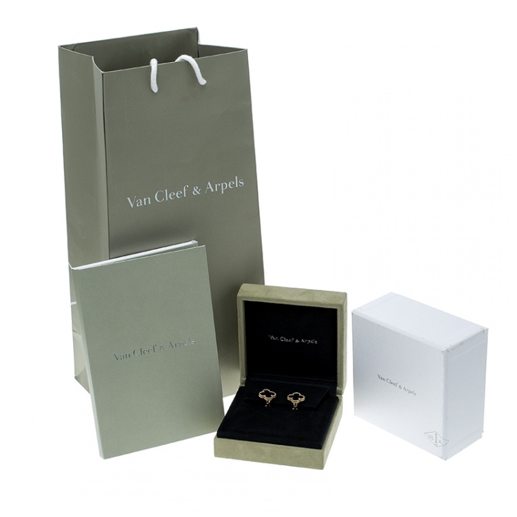 Pre Owned Van Cleef & Arpels Vintage Alhambra Onyx 18k Yellow Gold Stud Earrings