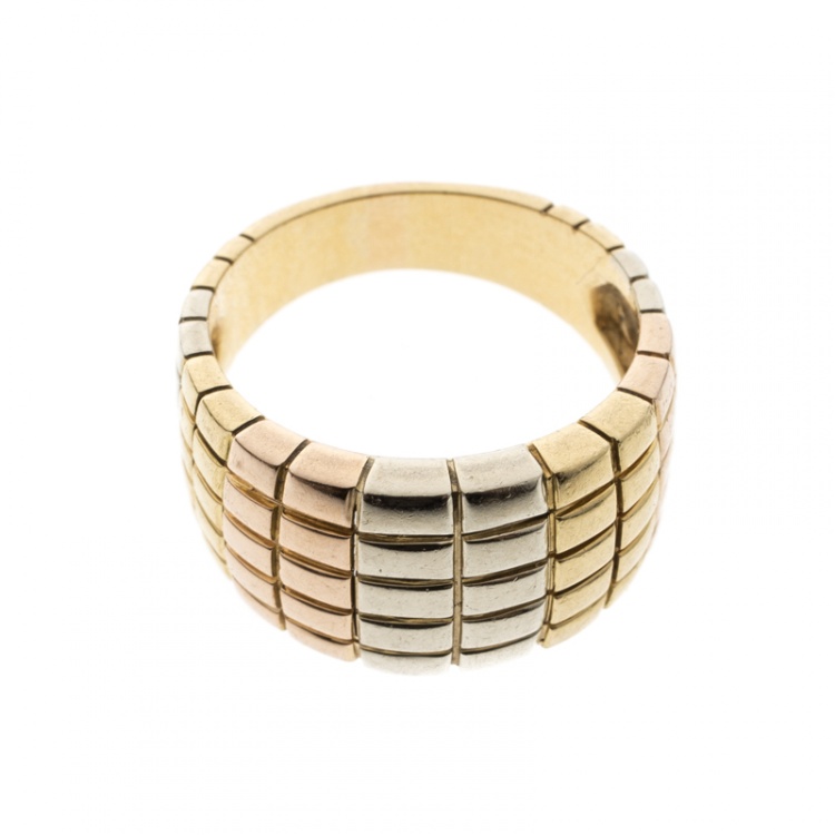 Pre Owned Van Cleef & Arpels Vintage Textured 18k Three Tone Gold Ring Size 54