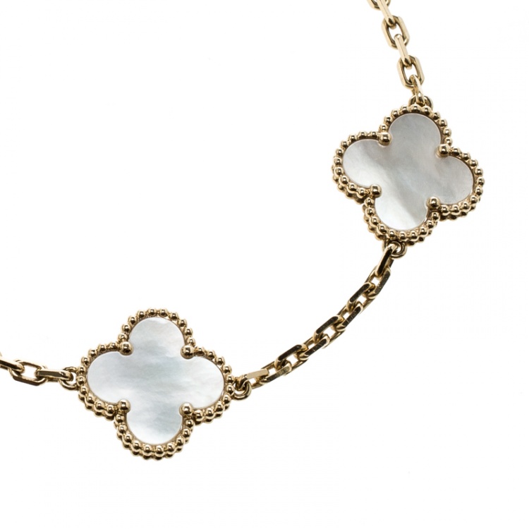 Pre Owned Van Cleef & Arpels Vintage Alhambra 5 Motif Mother Of Pearl 18k Yellow Gold Bracelet