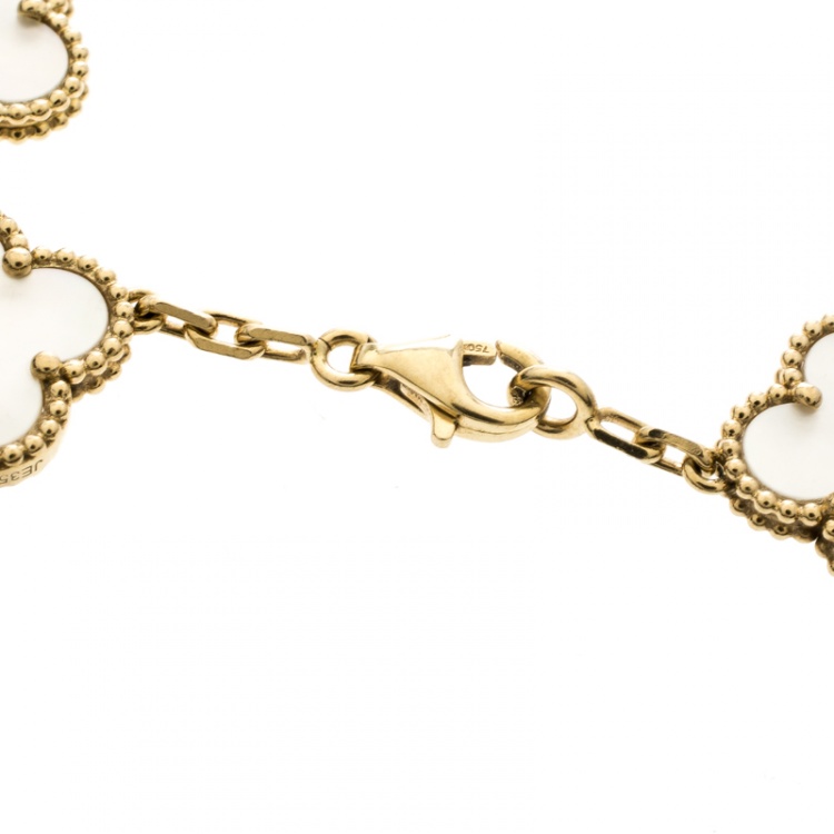 Pre Owned Van Cleef & Arpels Vintage Alhambra 5 Motif Mother Of Pearl 18k Yellow Gold Bracelet
