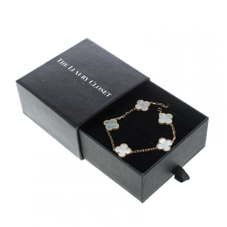 Pre Owned Van Cleef & Arpels Vintage Alhambra 5 Motif Mother Of Pearl 18k Yellow Gold Bracelet