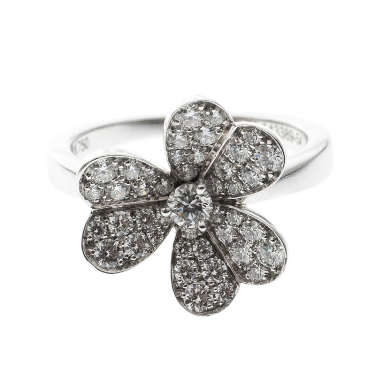 Pre Owned Van Cleef & Arpels Frivole Diamond Pave 18K White Gold Ring Size 54