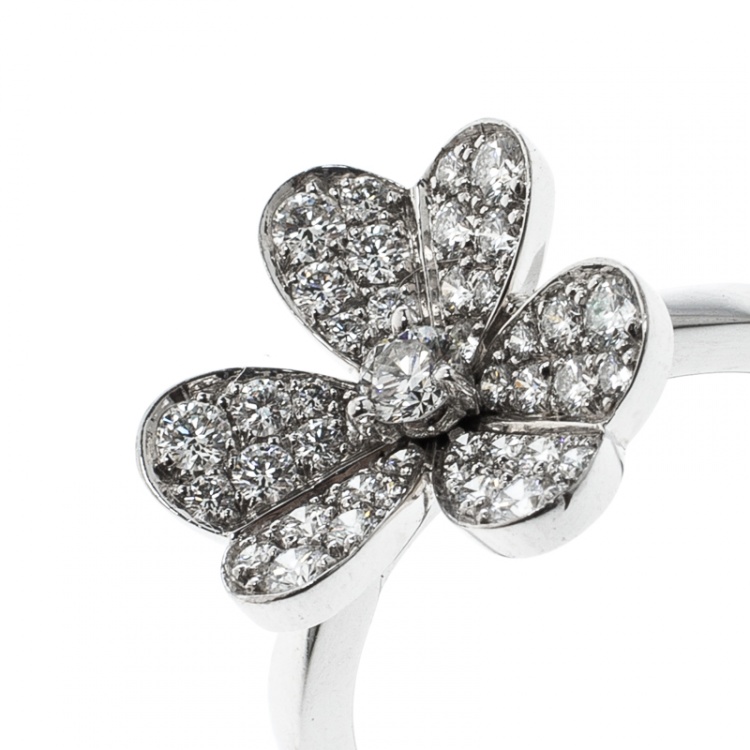 Pre Owned Van Cleef & Arpels Frivole Diamond Pave 18K White Gold Ring Size 54