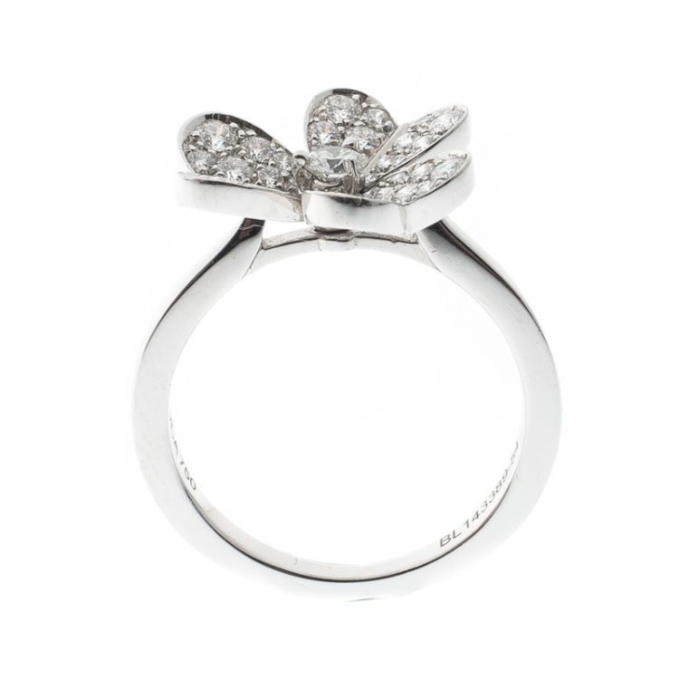 Pre Owned Van Cleef & Arpels Frivole Diamond Pave 18K White Gold Ring Size 54